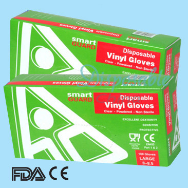 Clear disposable vinyl gloves/medical examination gloves powder lightly