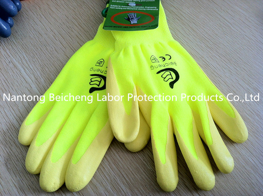 Unbreathed Style Nitrile Work Gloves With Knitted Seamless Yellow Ployester Liner