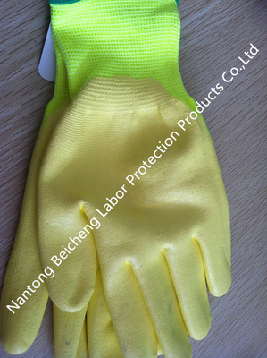 Unbreathed Style Nitrile Work Gloves With Knitted Seamless Yellow Ployester Liner