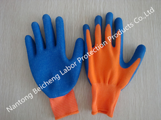 13G Polyester Latex Coated Gloves Crinkle For Construction Use