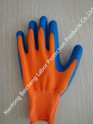 13G Polyester Latex Coated Gloves Crinkle For Construction Use