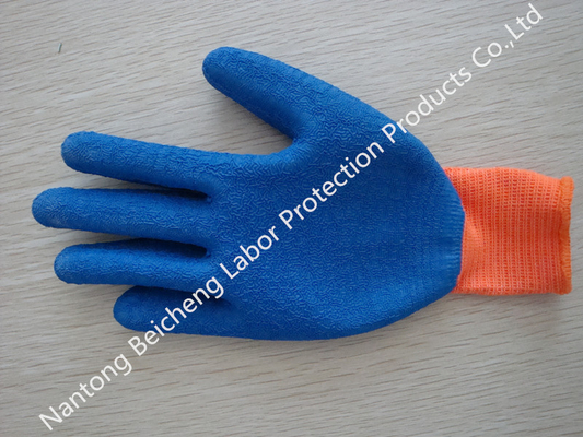 13G Polyester Latex Coated Gloves Crinkle For Construction Use