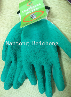 Green Foam Latex Coated Gloves 13 Gauge with White Polyester Dip Palm