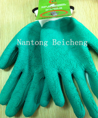 Green Foam Latex Coated Gloves 13 Gauge with White Polyester Dip Palm