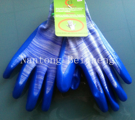 13 Gauge Nitrile Work Gloves Polyester Liner Dip Palm With Silk Screen Print