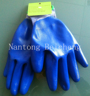 13 Gauge Nitrile Work Gloves Polyester Liner Dip Palm With Silk Screen Print