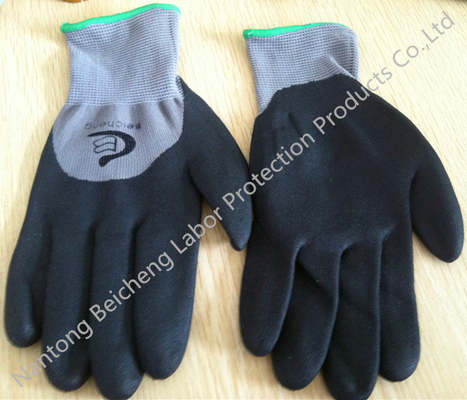 Polyester Liner Nitrile Work Gloves 3/4 Black Sandy With 13 Gauge Knitting