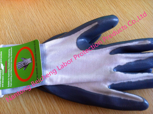 Durable Grey Nitrile Work Gloves Polyester Liner With Heat Transfer Print