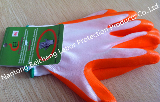 Orange Comfortable Nitrile Work Gloves Washable With Smooth Finished