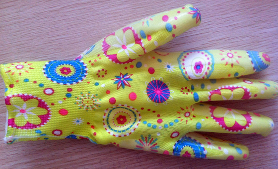 Dot Printed Nitrile Work Gloves 13gauge With Heat Transfer Print For Garden