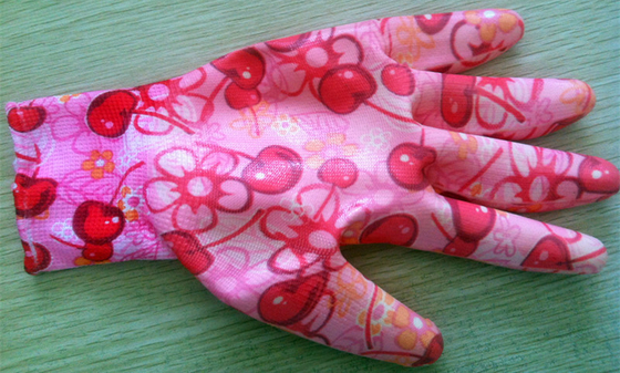 Seamless 13Gauge Nitrile Work Gloves , Polyester Liner Printed Palm Dip Garden Glove