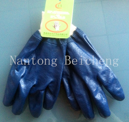 Knit-wrist Dip Blue Nitrile Work Gloves Cotton Interlock Lined With High Compression
