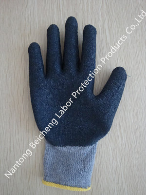 10 Gauge Grey Latex Coated Gloves T/C Dip Palm , Black Crinkle