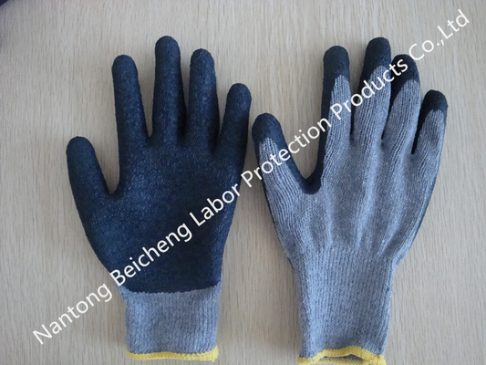 10 Gauge Grey Latex Coated Gloves T/C Dip Palm , Black Crinkle