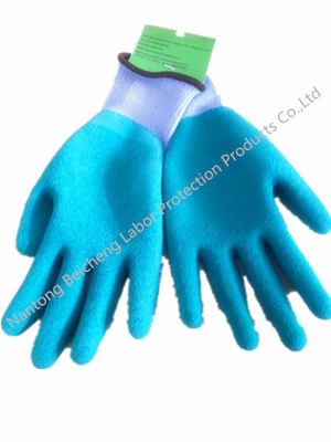 Blue 10Gauge Latex Coated Gloves , T/C Dip Palm Latex Crinkle Glove