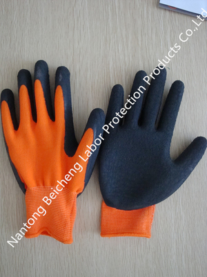 Comfortable Orange 13G Latex Coated Gloves , Black Polyester Dip Palm