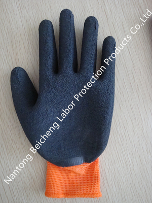 Comfortable Orange 13G Latex Coated Gloves , Black Polyester Dip Palm