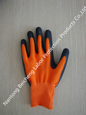 Comfortable Orange 13G Latex Coated Gloves , Black Polyester Dip Palm