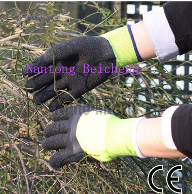 3/4 Black Latex Coated Gloves , Fluorescein Polyester Jersey Liner Dip