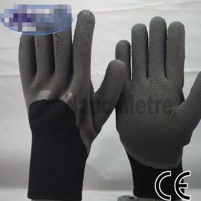 Polyester Jersey Liner Latex Coated Gloves 13Gauge with 3/4 Black Crinkle