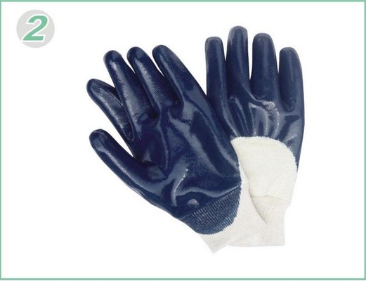 Blue Nitrile Coated Industrial Protective Gloves With Fleeced Jersey Cotton Liner